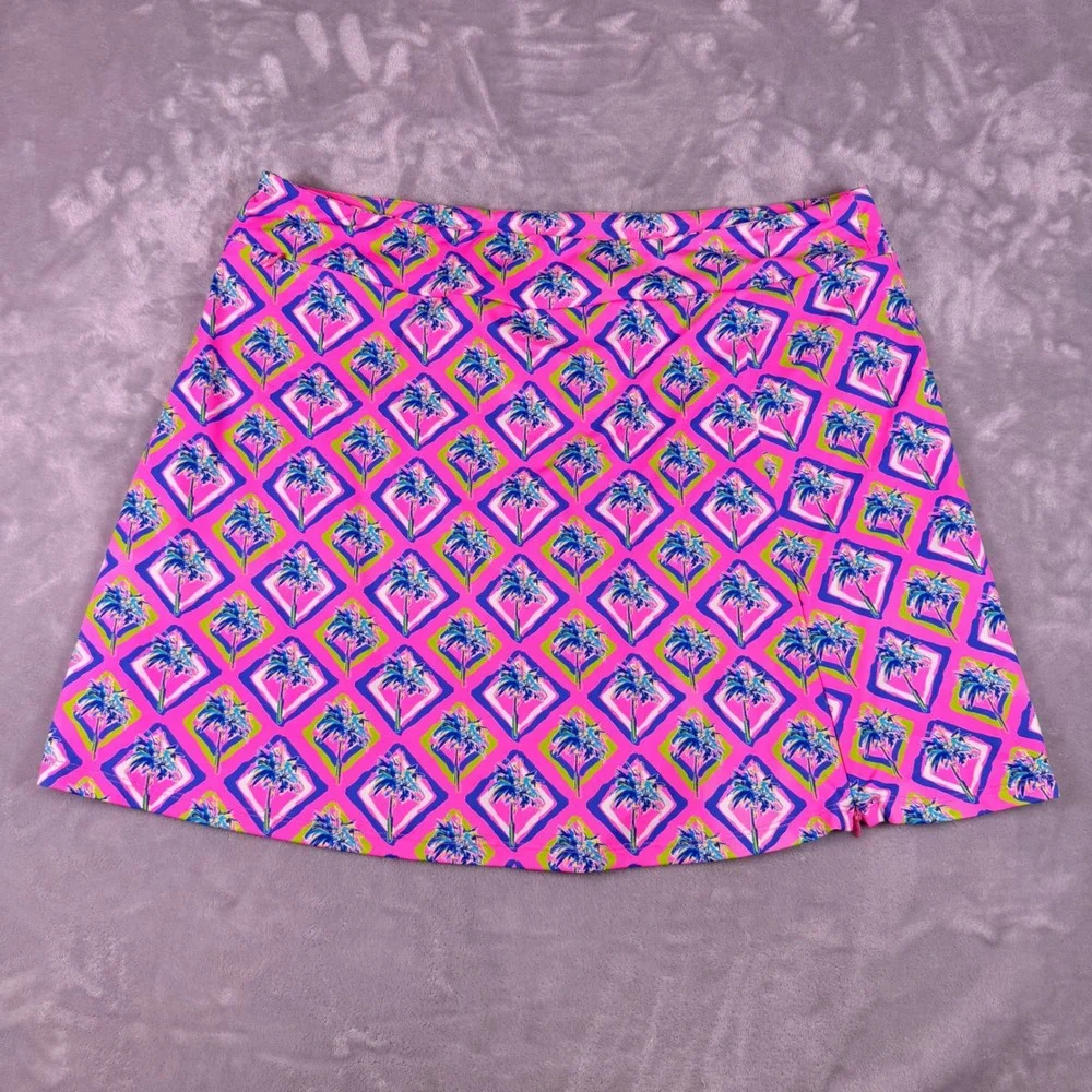 Lulu-B Womens XL Pink Tropical Palm Tree Print Active Skort Side Zip Pocket